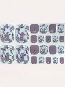 3D Holographic Sequin Marble Pattern Nail Stickers, Summer Travel & Party Wear, 22pcs Toe Nail Art Decals - Multicolor - View 2