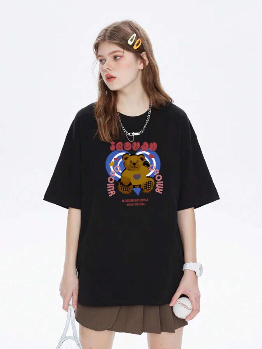 Oversized Women's Premium 100% Cotton Plus-Size T-Shirt - 黑色 - 查看 1