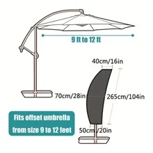 1pc Waterproof Patio Umbrella Cover, For 9ft To 12ft Outdoor Market Patio Umbrellas, Black