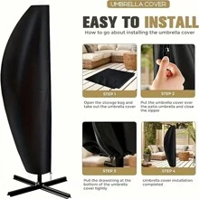 1pc Waterproof Patio Umbrella Cover, For 9ft To 12ft Outdoor Market Patio Umbrellas, Black