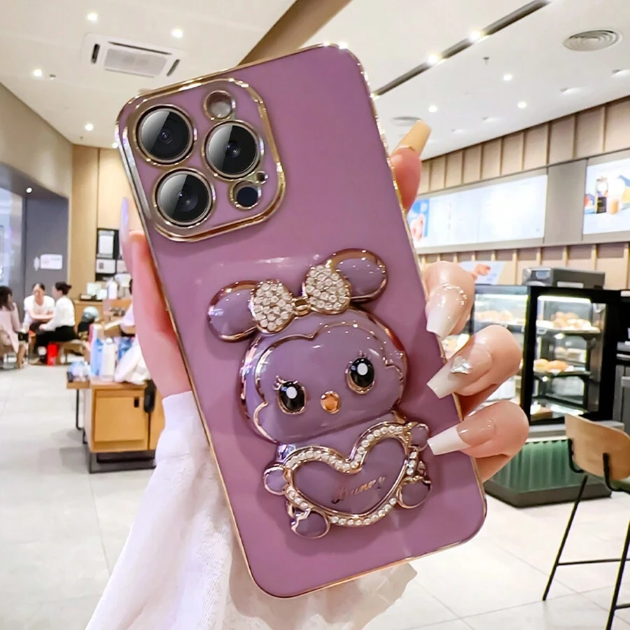 1 件水钻心兔可折叠手机支架保护壳适用于 17 6/7/8/X/XS/XR/11/12/13/14/15/16、Galaxy S22/S23/S24/S25、A04/05/06/A07/A17/A14/A15/A16/A24/A25/A34、Redmi Note 7/8/9/10/11/12/13/14、Redmi 9/10/12/13C/14C、OPPO、MOTO、Honor、HW、Realme、Reno 7