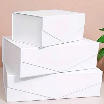 1pc White Gift Box With Black Magnetic Closure, Sturdy Paper Packaging With Lid, Suitable For Wedding Favors, Halloween, Birthday And Other Occasions