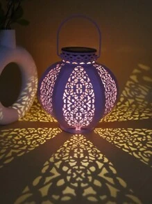 1pc Solar Powered Iron Hex Lantern, Vintage Style Decorative Lantern, Multi-Color, Suitable For Garden, Yard, Path - Waterproof, Hollow Floral Pattern Shadow Fall Decor House Decor Outdoor Decor