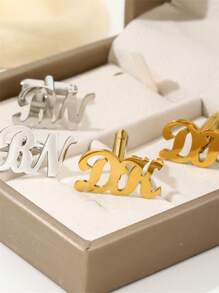 1pair Custom Initial Cufflinks For Dad, Personalized Text Cufflinks Gift, Stainless Steel Custom Cufflinks, Birthday Gift, Father's Day Gift, Valentine's Day Gift, Christmas Gift