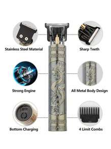 1 Pieza Máquina para cortar cabello de dragón con 4 Peines barberia - Bronce - Ver 4