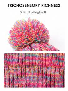 1pc Colorful Stylish Women's Knitted Beanie Hat, Multi-Color Options, Fashionable & Warm, Suitable For Daily Use And Christmas - Colorful Single Ball Knitted Hat - View 5