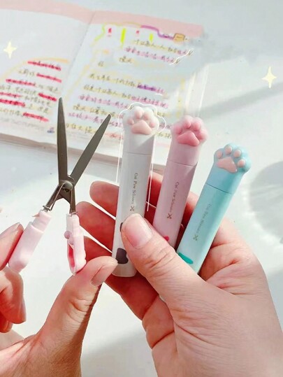 1pc Portable Pen-Shaped Cat Paw Scissors