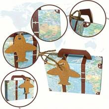 50 件复古世界地图印花迷你手提箱糖果盒，带标签和细绳 - 非常适合旅行、生日、万圣节、圣诞派对、新娘送礼会和婚礼装饰、圣诞节