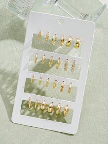 24pcs Minimalist Geometric Style Earrings Set, Women Summer Multi-Occasion Gift - Style 1 - View 1
