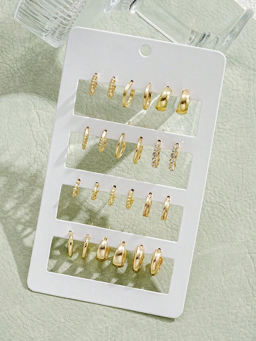 24pcs Minimalist Geometric Style Earrings Set, Women Summer Multi-Occasion Gift - Style 1 - View 1
