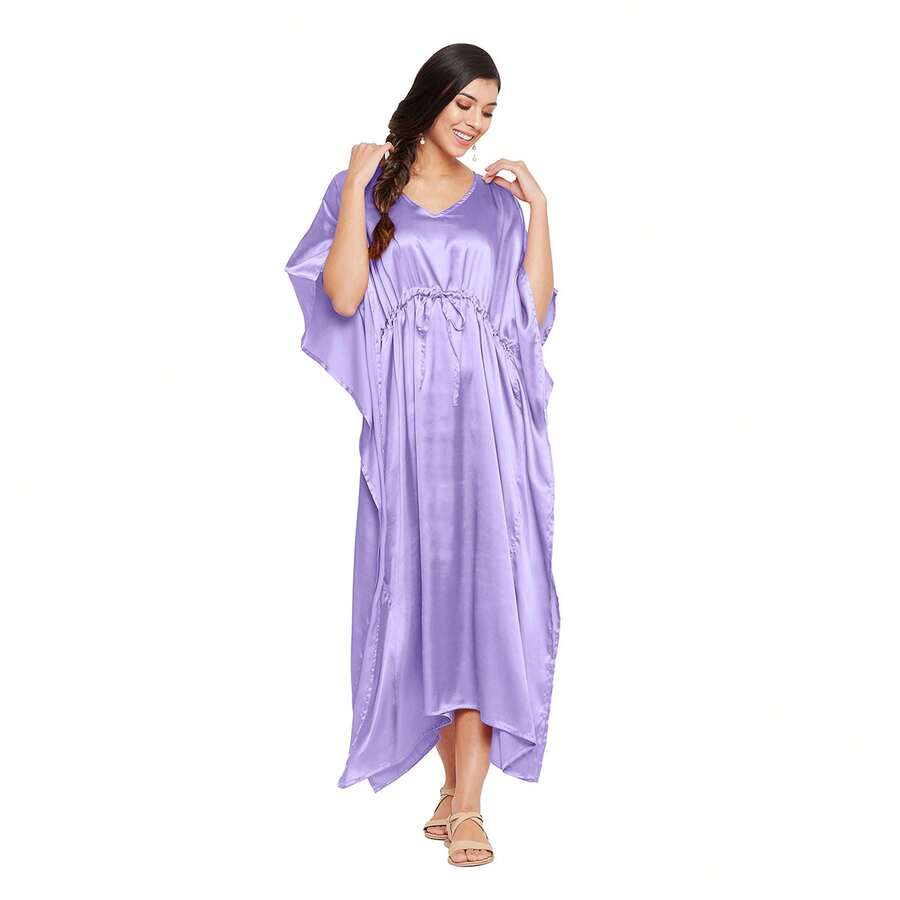 Gypsie Blu Plus Size Satin Silk Night Gown Kaftan Adjustable Long Maxi