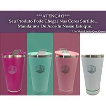 Copo térmico inox com tampa abridor e caixa de som com bluetooth Led 420ML - Azul - Visão 5