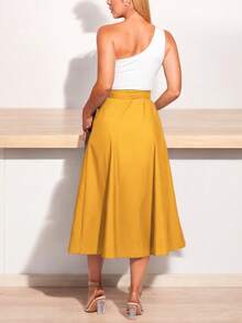SHEIN Women's Solid Color High Waisted Knot Front Skirt - Mango - View 2