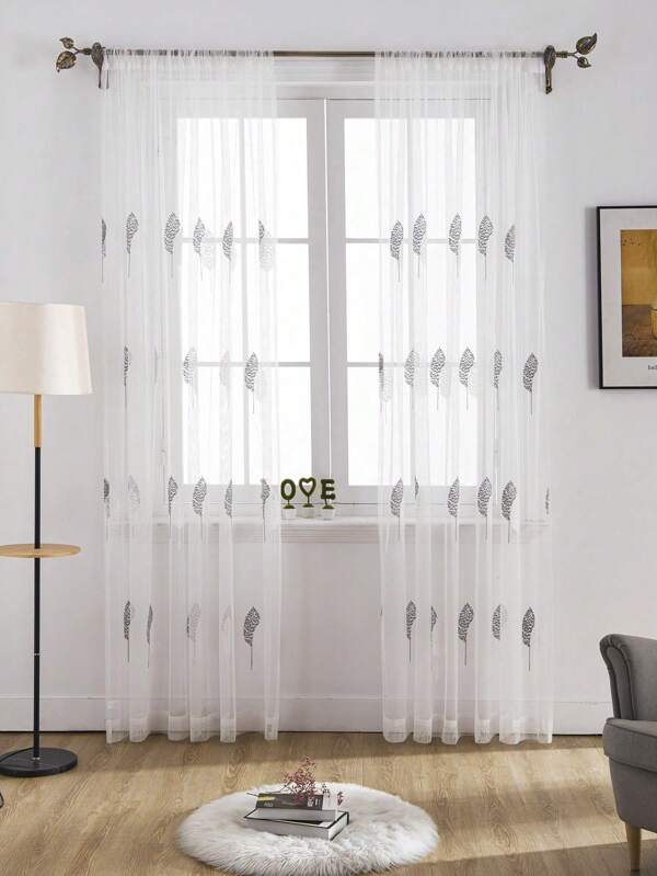 1 szt. Panel zasłonowy z haftem liści inspirowanym roślinami