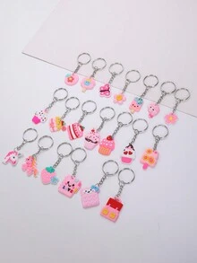 20pcs Pink Animal & Plant Shape Keychain, Suitable For Party Favor, Holiday, Back To School Gift - Multicolor - View 9