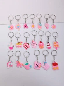 20pcs Pink Animal & Plant Shape Keychain, Suitable For Party Favor, Holiday, Back To School Gift - Multicolor - View 1