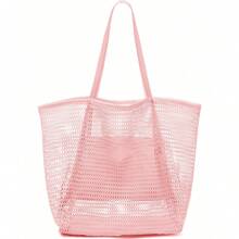Mesh Beach Tote Bag With Phone Pocket - Women's Shoulder Bag For Beach Travel - Hồng - Xem 1