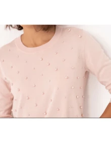 Women's Winter Lanzinha Blouse With Pearls Long Sleeve - Bụi hồng - Xem 2
