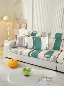 1件装通用防滑提花沙发套，简约现代风格，适用于L型沙发和客厅沙发，适合1、2、3和4座沙发 - 夏沐-綠色 - 查看 6