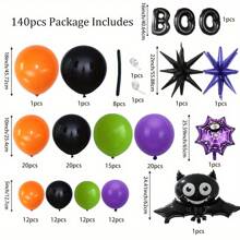 Zestaw 140 sztuk łuków z girlandą balonową: świąteczne czarne, pomarańczowe, zielone i fioletowe lateksowe balony z foliowymi balonami w kształcie nietoperza - idealne na urodziny, rocznice, dorastanie i imprezy taneczne Balony , czarne balony, dekoracje na