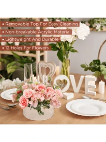 Acrylic Floral Centerpiece For Dining Table Decorations Wedding Round Flower Vase 12 Holes Centerpiece Vases For Table Low Flower Holder With Holes For Home Birthday Party,Halloween And Decorations - Ba loại đại lượng - Xem 4