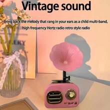 Vintage Gramophone Speaker, Creative Gift Stereo Music Box Radio Desk Decor - Pink - View 3