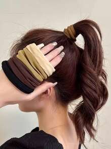 5/20条装女士多色发圈，高弹力橡皮筋，适合发量多、卷发的女性，超宽无缝发圈，简约百搭，优雅高马尾辫发饰，洗面奶和面膜发圈，马尾辫发绳，发圈，发绳，头饰弹力带 - 彩色 - 查看 3