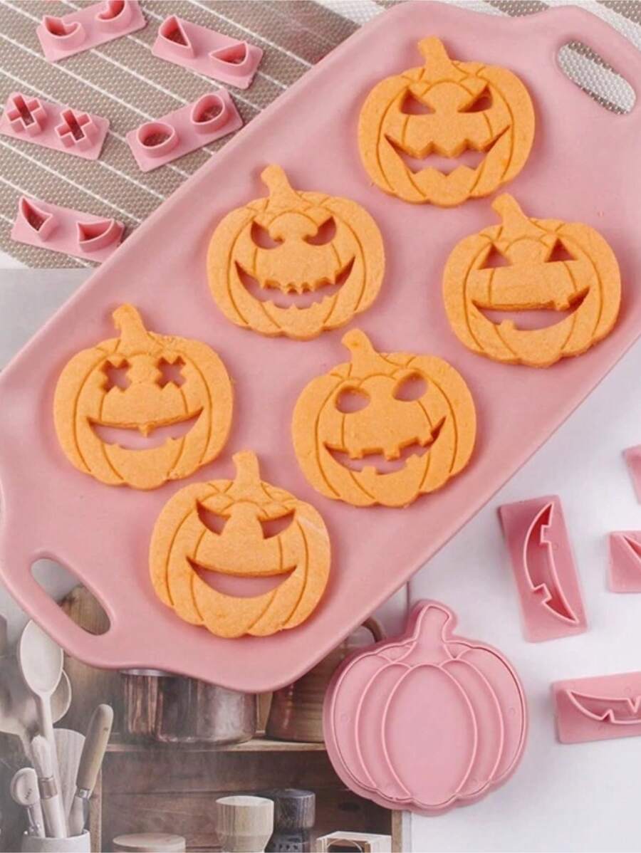 1pc Halloween Cookie Cutter Cake Mold Baking Decorating Stamp 3D Pumpkin Shape Mold Halloween Halloween Decor Halloween Decorations Halloween Home Halloween Party Halloween Party - Pink - View 1