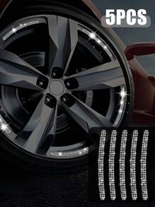 Set de 5 pegatinas decorativas para llantas de coche con diamantes artificiales, pegatinas decorativas para coches, rayas de advertencia, accesorios para llantas, adecuados para coches, motocicletas, triciclos y bicicletas - Unitalla - Ver 10