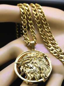 Jesus Crown Of Thorns Men's Necklace Stainless Steel Gold Color Chain  Medal Male Necklace