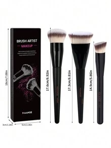 MAANGE 3pcs Soft Makeup Brush, Protable Smudge Cosmetic Brush Makeup Brush With Foundation Brush Blush Brush Loose Powder Brush Contour Brush Highlighter Brush Makeup Tools Gift For Women & Girl Travel Makeup Brush ﻿ - 黑色 - 查看 3