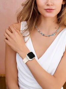 三合一包括腕带、表壳和保护膜 女式 男式 I 时尚运动 柔软、舒适、透气 单色纯色硅胶蝴蝶扣表带 带单颗水钻 双颗水钻 带钢化膜保护套 元旦礼物 多种颜色可选，搭配 Apple Watch Ultra 系列 9/8/7/6/5/SE/4/3/2/1 配件 替换表带 配件 DIY 套装 情人节 - Series 4/5/6/SE[40mm] - 查看 6