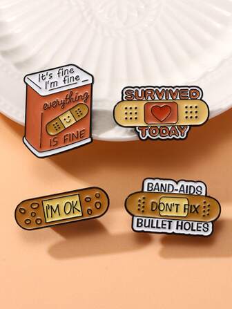 4pcs/Lot Aluminum Alloy Cartoon Heart, Brain & Internal Organ Shaped Brooch Medical Kit Badge Decoration