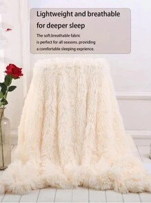 1 件象牙白色水貂毛水晶毛绒柔软温暖毛毯，适合卧室和客房 - 米色 - 查看 4