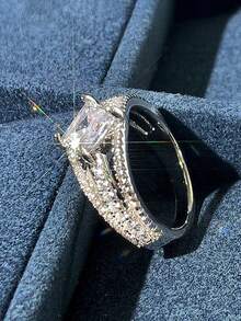 1 Chiếc nhẫn Cubic Zirconia thời trang dành cho phụ nữ dùng để trang trí tiệc cưới, đính hôn, kỷ niệm, quà tặng ngày lễ tình nhân - 1 # - Xem 6