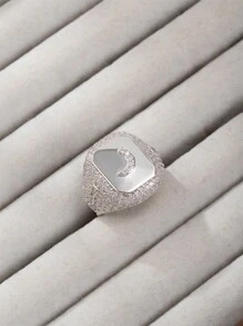 1 chiếc nhẫn hở mạ vàng 18K thời trang hip hop đính đá toàn bộ hình chữ cái tiếng Ả Rập dành cho nữ (chỉ có chữ cái tiếng Ả Rập) - Bạc - Xem 18