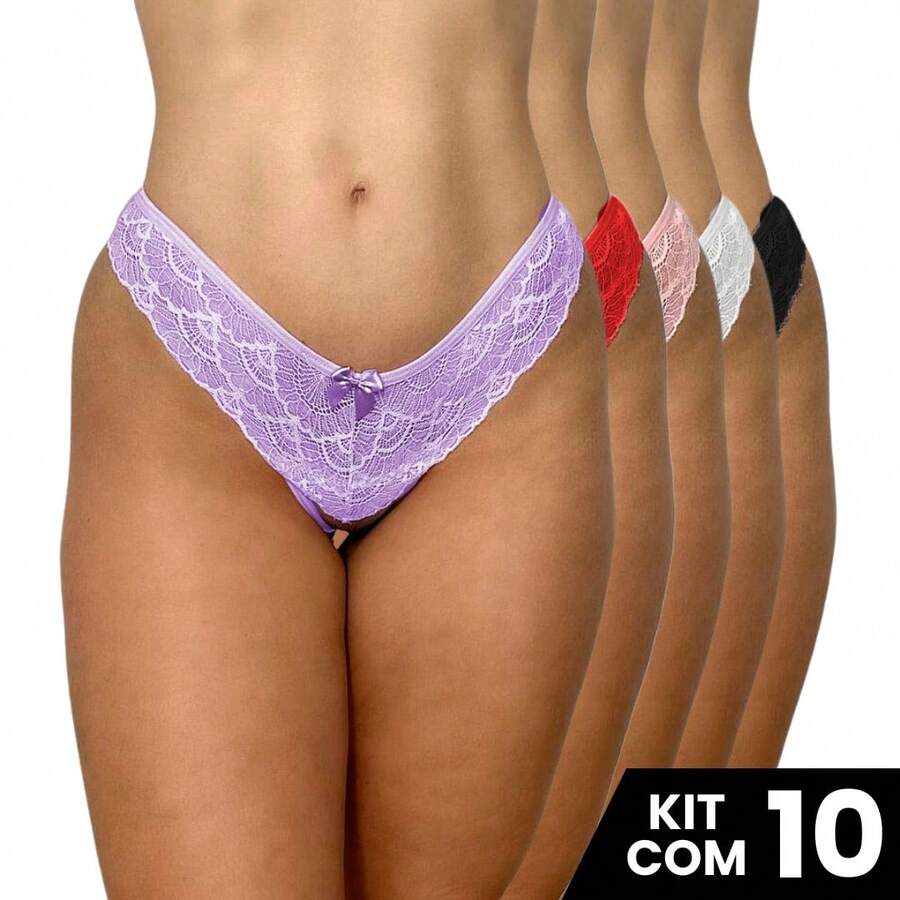 Kit 10 Invisible Comfort Panties With Lace Tulle Thread Elegant Intimate Fashion - Nhiều màu - Xem 1