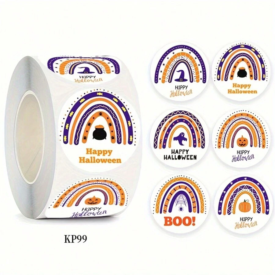 Rollo de pegatinas de Halloween - 500 etiquetas adhesivas de calabaza y fantasma, adecuadas para regalos, regalos de fiesta y decoraciones de Halloween, pegatinas de Halloween - Multicolor - Ver 1
