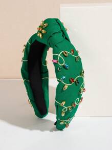 1 件纯色织物扭纹绿色头带，手工宝石、人造珍珠和花卉装饰 - 非常适合女士和女孩作为沙特国庆日发饰、时尚节日发饰、圣诞配饰发箍 - FG264-綠色 - 查看 1