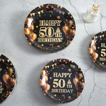 24件組 50歲生日派對用品套裝，紙盤派對用品，50歲生日一次性紙盤，50歲生日主題派對紙盤裝飾，送禮，慶祝活動 - 彩色 - 查看 1