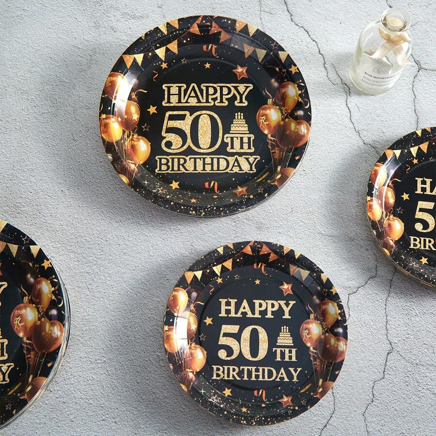 24件組 50歲生日派對用品套裝,紙盤派對用品,50歲生日一次性紙盤,50歲生日主題派對紙盤裝飾,送禮,慶祝活動 - 彩色 - 查看 1