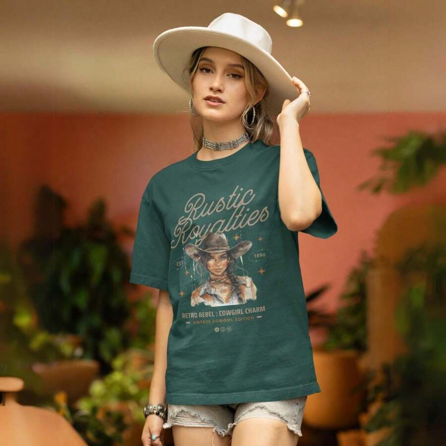 RUSTIC 100% Cotton Printed Women's T-Shirt Blouse - xanh quân đội - Xem 1