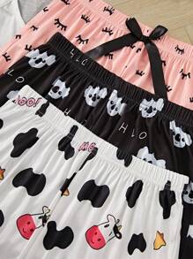 3pcs Women's Casual Cartoon Print Pajama Set - Multicolor - View 4