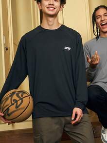 UZISER Outdoor Basketball Sporty Loose Fit Mesh Teen Boy's Clothes Men's Lightweight Moisture Wicking Quick Drying Raglan Sleeve Loose Fit Mesh Crewneck Pullover Tshirt - Black - View 6