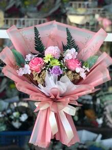 1 Pack Of 20 Sheets Colored Border Matt Waterproof Elegant Flower Wrapping Paper - Red - View 6