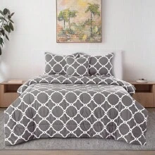 Lux Decor 5-Piece Comforter Set, Soft Microfiber Bedding With Plush Texture, All-Season Comforter, Pillow Shams And Bed Skirt Included, Elegant Hotel Collection Bedding For Bedroom, Guest Room And Home - 四葉灰 - 查看 3