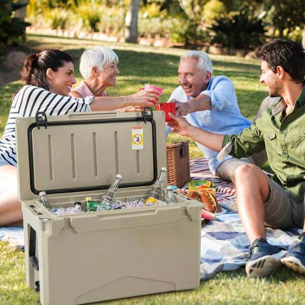 Glacière 47L, glacière portable avec poignée, décapsuleur et porte-boisson, grande glacière thermobox sans électricité pour nourriture et boissons, extérieur pour camping, barbecue, pique-nique