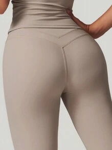 MASKERT "2-Piece Set"Women's Vest Yoga Tight Pants Set, High Stretch Running Sports Set, Comfortable And Skin Friendly - Màu be - Xem 5