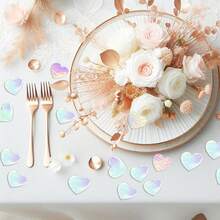 Iridescent Party Decorations - 300Pcs Paper Heart-Confetti For Birthday Party Decorations Winter Christmas Decorations Wedding Bridal Shower Engagement Bachelorette Anniversary Valentine's Day Mother's Day - Laser - View 3