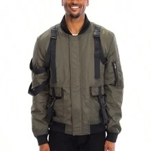 Mens Tactical Zip Up Fall Winter Bomber Jacket Streetwear Padded Outerwear Zip Up Coat Keep Warm - Màu xanh Ô liu - Xem 8